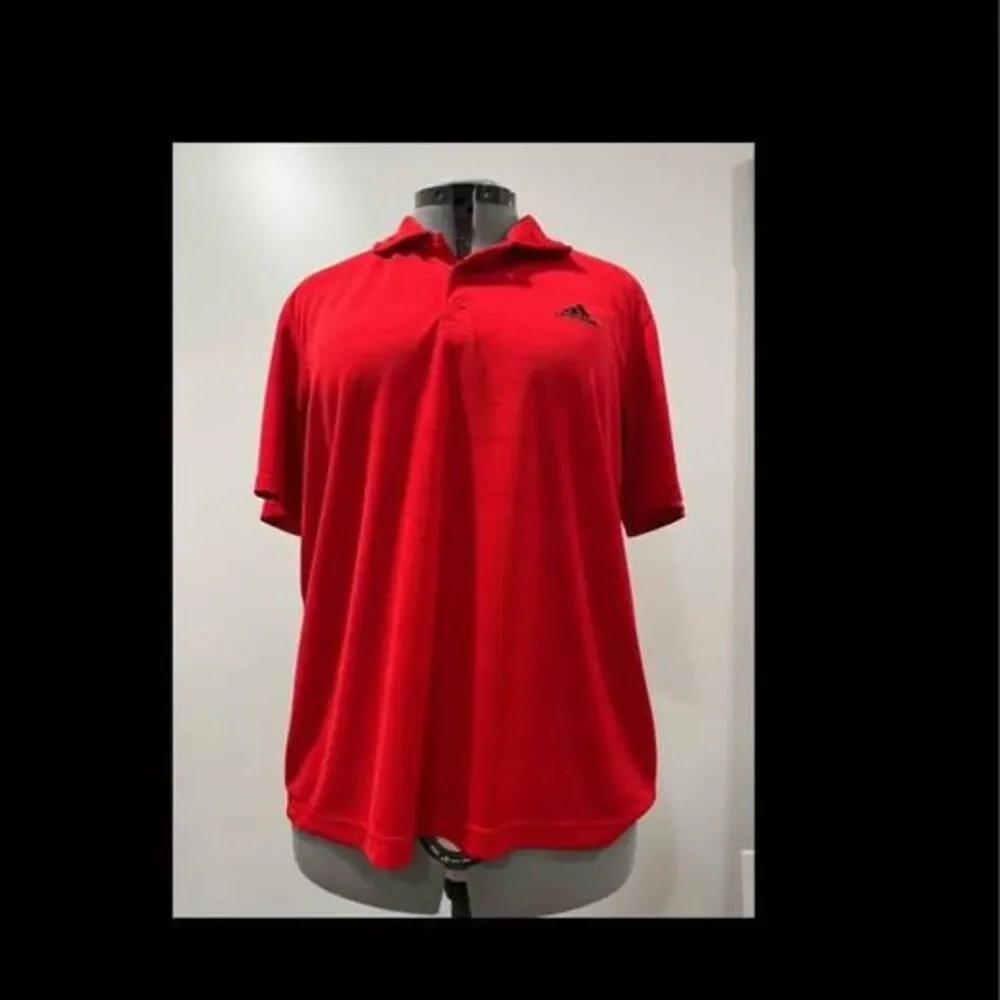 Large Adidas red short sleeve collar mens polo climalite extra button shirt C718